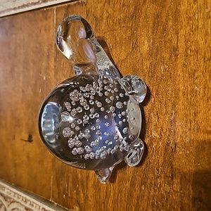 Glass turtle paper weight clear controlled bubbles